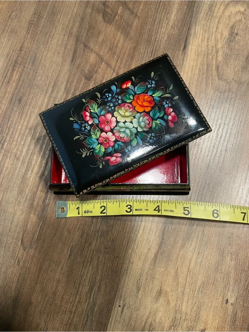 Hand-Painted Floral Lacquer Box - Colorful Bouquet on Black